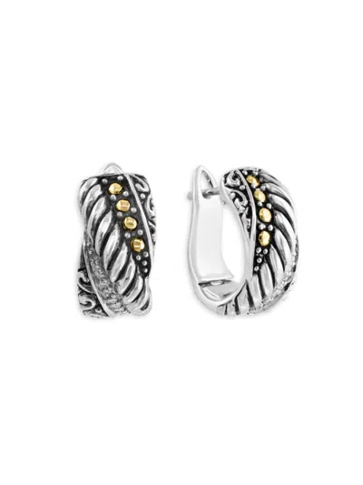 Effy Eny Women's Sterling Silver, 18k Yellow Gold & 0.07 Tcw Diamond Hoop Earrings