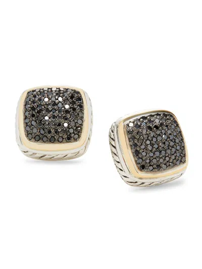 Effy Eny Women's Sterling Silver, 18k Yellow Gold & 0.84 Tcw Black Diamond Stud Earrings