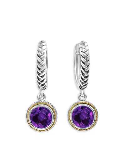 Effy Eny Women's Sterling Silver, 18k Yellow Gold & Amethyst Drop Earrings In Purple