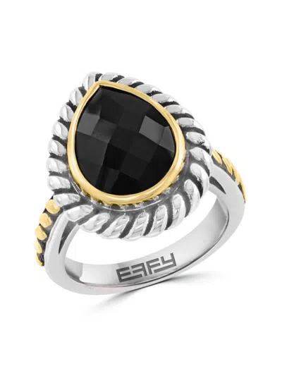 Effy Eny Women's Sterling Silver, 18k Yellow Gold & Onyx Ring