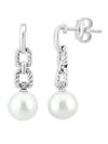 Effy Eny Women's Sterling Silver, 8mm Freshwater Pearl & Diamond Drop Earrings In Silver