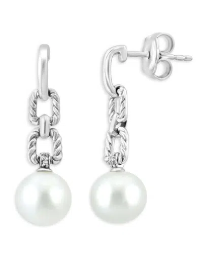 Effy Eny Women's Sterling Silver, 8mm Freshwater Pearl & Diamond Drop Earrings