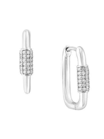Effy Eny Women's Sterling Silver & 0.14 Tcw Diamond Rectangle Huggie Earrings