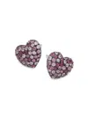 EFFY ENY WOMEN'S STERLING SILVER & 0.54 TCW RUBY HEART EARRINGS