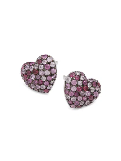 Effy Eny Women's Sterling Silver & 0.54 Tcw Ruby Heart Earrings