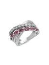 Effy Eny Women's Sterling Silver & 0.59 Tcw Diamond & Ruby Ring In Silver