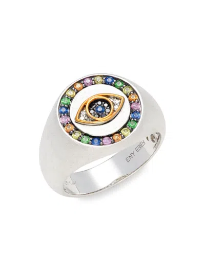 Effy Eny Women's Sterling Silver & 14k Yellow Gold Multi Stone Evil Eye Signet Ring