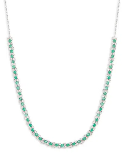 Effy Eny Women's Sterling Silver, Diamond & Emerald Half Tennis Necklace
