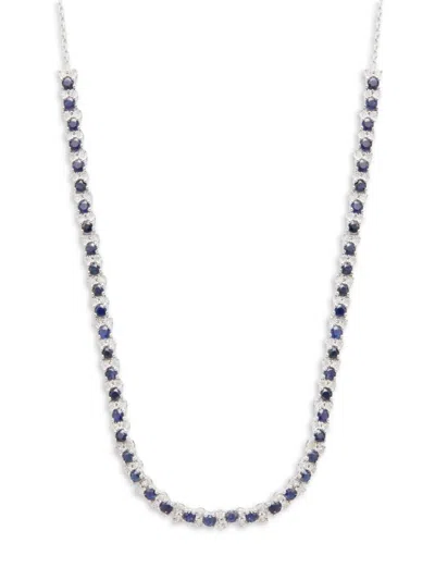 Effy Eny Women's Sterling Silver, Diamond & Sapphire Half Tennis Necklace
