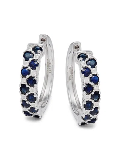 Effy Eny Women's Sterling Silver, Diamonds & Sapphire Hoop Earrings