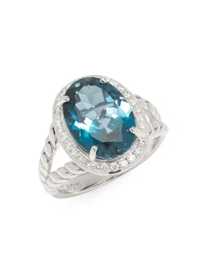 Effy Eny Women's Sterling Silver, London Blue Topaz & 0.29 Tcw Diamond Ring