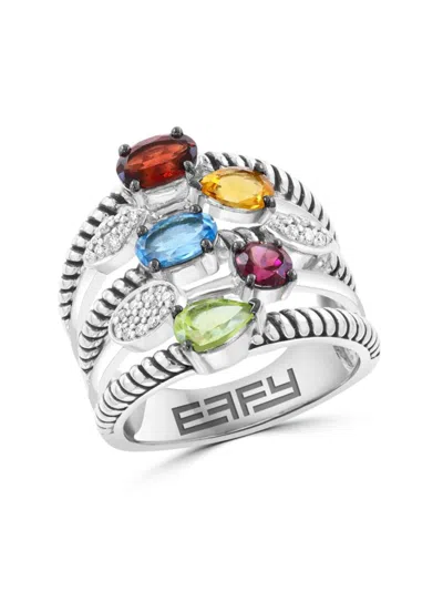 Effy Eny Women's Sterling Silver, Multicolor Stone & Diamond Ring