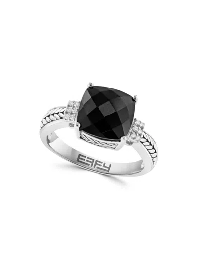 Effy Eny Women's Sterling Silver, Onyx & Diamond Ring