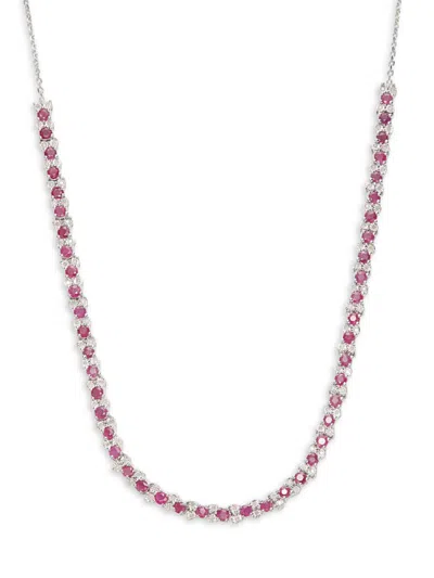 Effy Eny Women's Sterling Silver, Ruby & Diamond Half Tennis Necklace/15"