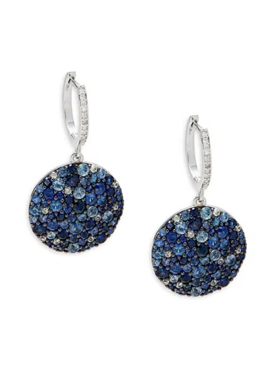 Effy Eny Women's Sterling Silver, Sapphire & Diamond Disc Huggie Earrings
