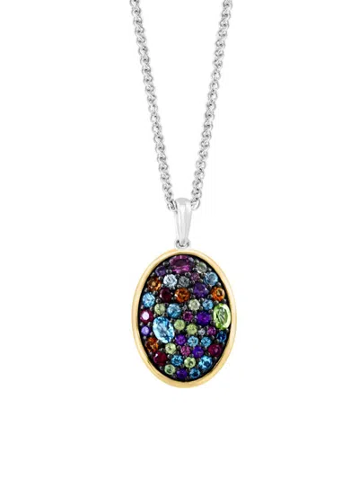 Effy Eny Women's Two Tone Sterling Silver & Multi Stone Oval Pendant Necklace