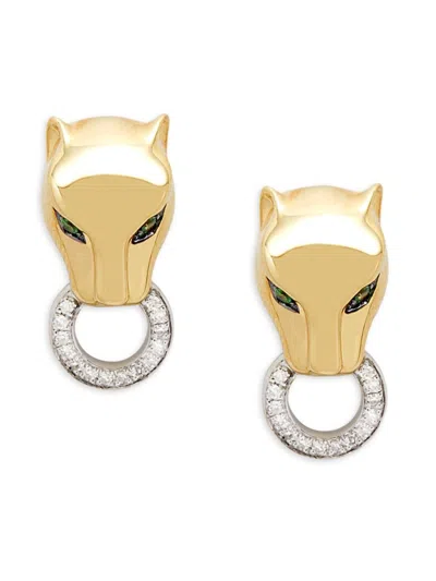 Effy Eny Women's Two Tone Sterling Silver, Tsavorite & Diamond Panther Knocker Earrings In Metallic