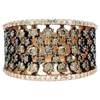 Pre-owned Effy Espresso Cognac And White Diamond Wide Cocktail Ring In 14 Karat Rose Gold