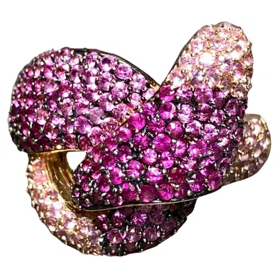 Pre-owned Effy Estate 14k Rose Gold  Pink Sapphire Large Twist Knot Cocktail Ring 8cttw In Red