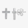 Effy Final Call 1/5 Ct. Natural Diamond Sterling Silver 10.8mm Cross Stud Earrings In Metallic