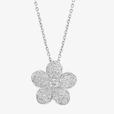 Effy Final Call (e-f / Vs2-si1) Womens 3/4 Ct. T.w. Lab Grown White Diamond Sterling Silver Flower 16 Inch Pendant N In Transparent
