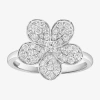 Effy Final Call (e-f / Vs2-si1) Womens 3/4 Ct. T.w. Lab Grown White Diamond Sterling Silver Flower Cocktail Ring In Transparent