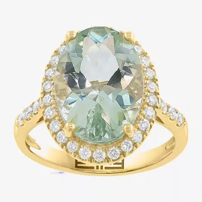 Effy Final Call (h-i / I1-i2) Womens 3/8 Ct. T.w. Genuine Green Amethyst 14k Gold Oval Halo Side Stone Cocktail Ring