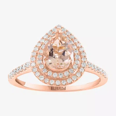 Effy Final Call (h-i / I1-i2) Womens 1/4 Ct. T.w. Genuine Pink Morganite 14k Rose Gold Pear Halo Side Stone Cocktail