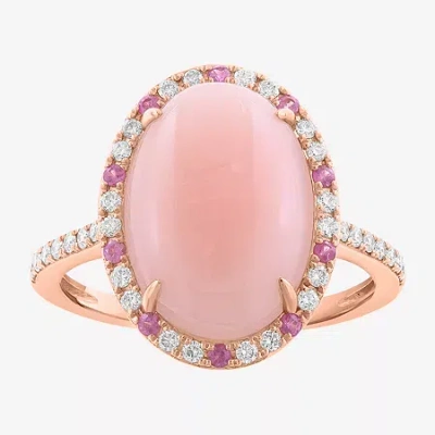 Effy Final Call (h-i / I1-i2) Womens 1/4 Ct. T.w. Genuine Pink Opal 14k Rose Gold Oval Halo Side Stone Cocktail Ring