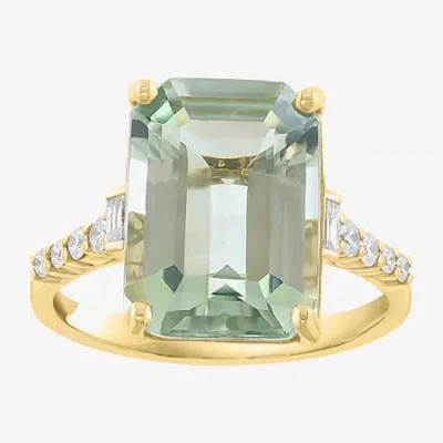 Effy Final Call (h-i / I1-i2) Womens 1/5 Ct. Genuine Green Amethyst 14k Gold Side Stone Cocktail Ring