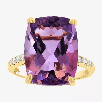 Effy Final Call (h-i / I1-i2) Womens 1/5 Ct. Genuine Purple Amethyst 14k Gold Cushion Side Stone Cocktail Ring In Neutral
