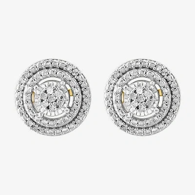 Effy Final Call Limited Quantities! 1/10 Ct. T.w. Natural White Diamond 14k Gold Over Silver 9.5mm Round Stud Earrin In Yellow