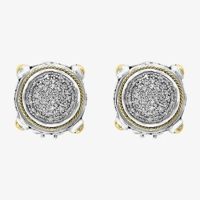 Effy Final Call Limited Quantities! 1/3 Ct. T.w. Natural White Diamond 18k Gold Over Silver 12mm Round Stud Earrings In Yellow