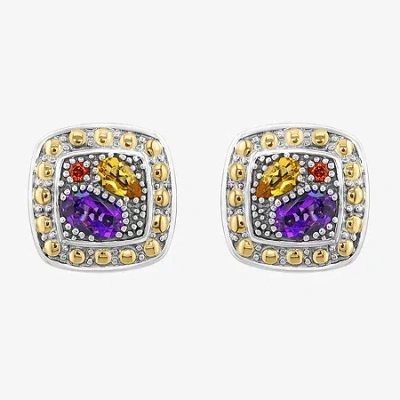 Effy Final Call Limited Quantities! Genuine Multi Color Amethyst 18k Gold Over Silver 12mm Square Stud Earrings In Yellow