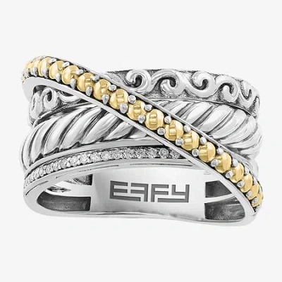 Effy Final Call Limited Quantities! Womens 1/10 Ct. T.w. Genuine White Diamond 18k Gold Over Silver Crossover Band In Yellow
