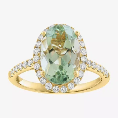 Effy Final Call Limited Quantities! Womens 1/2 Ct. T.w. Genuine Green Amethyst 14k Gold Oval Halo Side Stone Cocktai