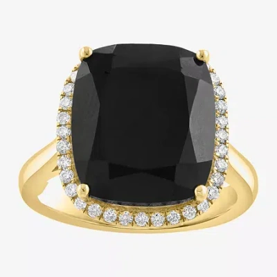 Effy Final Call Limited Quantities! Womens 1/4 Ct. T.w. Genuine Black Onyx 14k Gold Cushion Halo Cocktail Ring