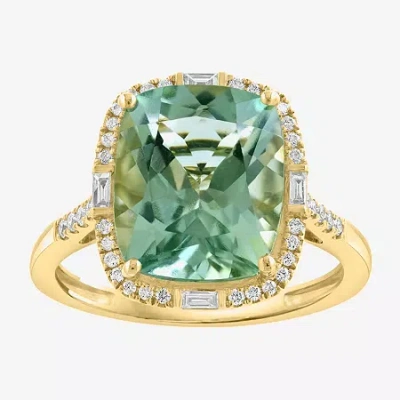 Effy Final Call Limited Quantities! Womens 1/5 Ct. Genuine Green Amethyst 14k Gold Cushion Halo Side Stone Cocktail 