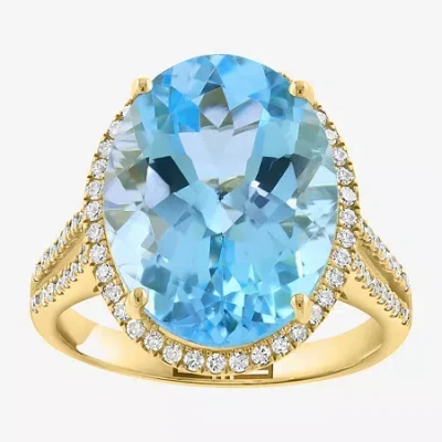 Effy Final Call Limited Quantities! Womens 3/8 Ct. T.w. Genuine Blue Topaz 14k Gold Oval Halo Side Stone Cocktail Ri