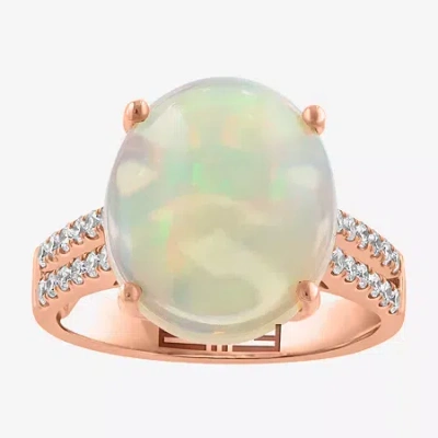 Effy Final Call Limited Quantities! Womens 3/8 Ct. T.w. Genuine White Opal 14k Gold Oval Side Stone Cocktail Ring In Neutral