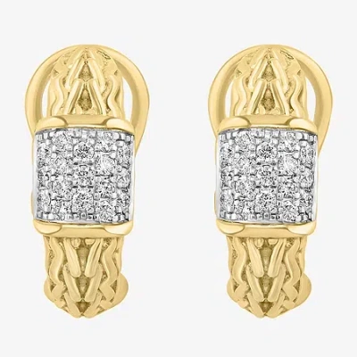 Effy Final Call Limited Quantities! Womens 3/8 Ct. T.w. Natural White Diamond 14k Gold Over Silver 8.6mm Hoop Earrin