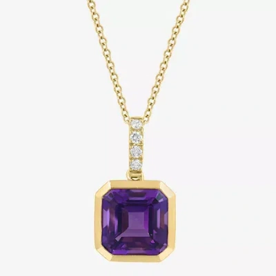 Effy Final Call Limited Quantities! Womens Diamond Accent Genuine Purple Amethyst 14k Gold Cushion 18 Inch Pendant N