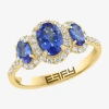 Effy Final Call Womens 1/4 Ct. T.w. Genuine Blue Tanzanite 14k Gold Oval Halo 3-stone Cocktail Ring In Blue