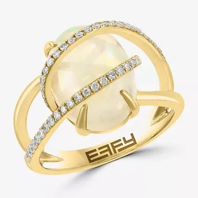 Effy Final Call Womens 1/4 Ct. T.w. Genuine White Opal 14k Gold Oval Cocktail Ring In Transparent