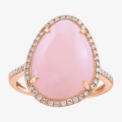 Effy Final Call Womens 1/5 Ct. Genuine Pink Opal 14k Rose Gold Pear Halo Side Stone Cocktail Ring
