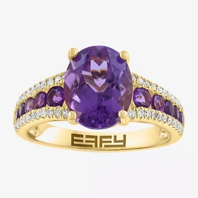 Effy Final Call Womens 1/6 Ct. T.w. Genuine Purple Amethyst 14k Gold Oval Side Stone Cocktail Ring In Transparent