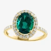Effy Final Call Womens 3/8 Ct. T.w. Gemstone 14k Gold Oval Halo Side Stone Cocktail Ring In Green