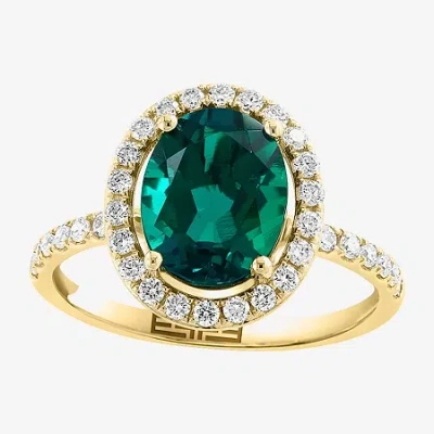 Effy Final Call Womens 3/8 Ct. T.w. Gemstone 14k Gold Oval Halo Side Stone Cocktail Ring In Green