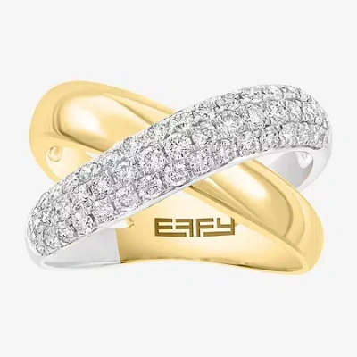 Effy Final Call Womens 4.5mm 7/8 Ct. T.w. Natural White Diamond 14k Two Tone Gold Crossover Band In Transparent