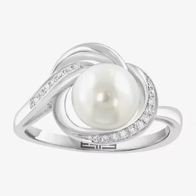 Effy Final Call Womens Diamond Accent 7-7.5mm Genuine White Cultured Freshwater Pearl 14k White Gold Round Cocktail 